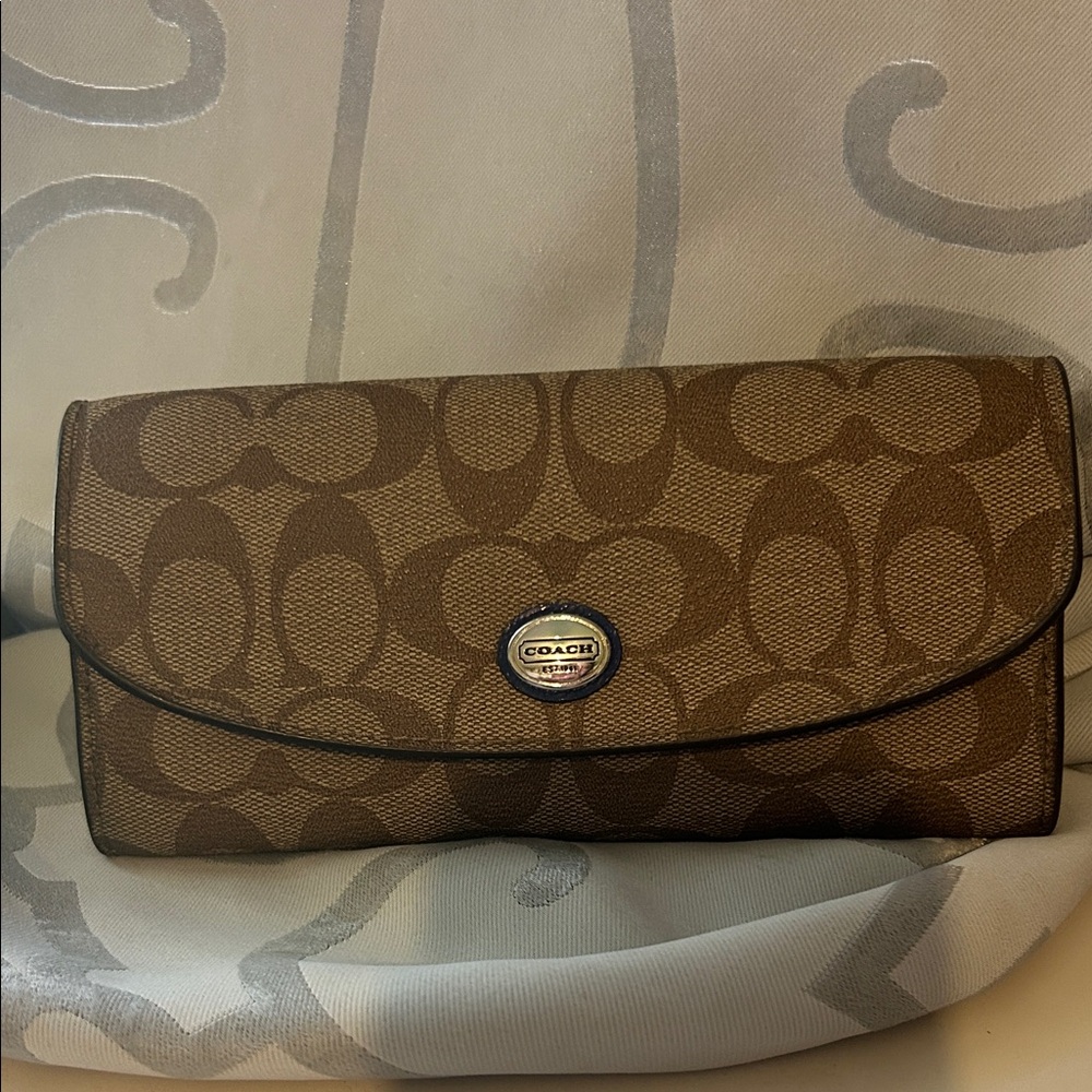 Coach Tan and blue Signature Pattern wallet